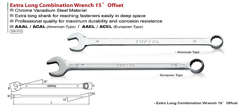 Extra Long Combination Wrench 15° Offset