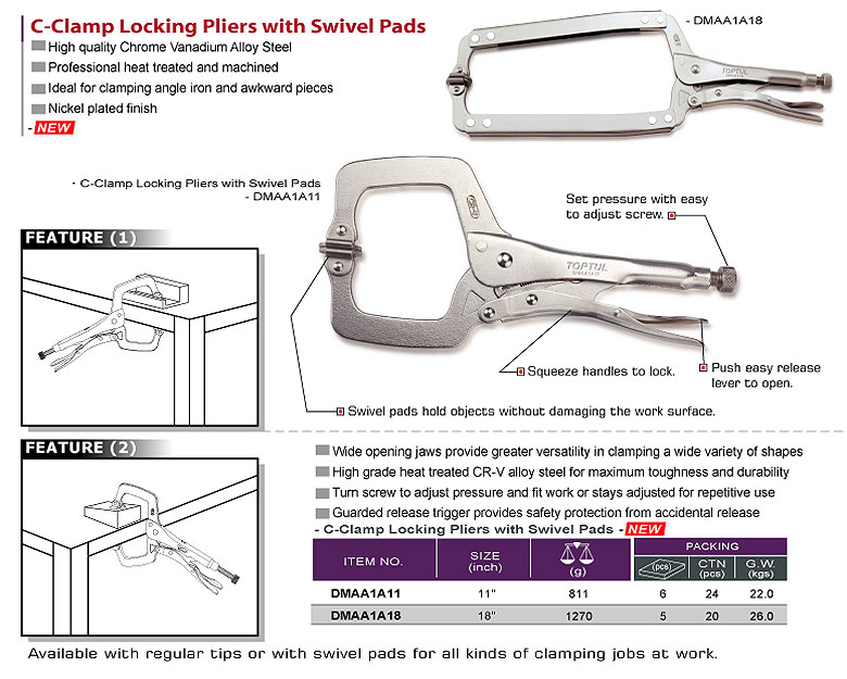 C-Clamp Locking Pliers with Swivel Pads